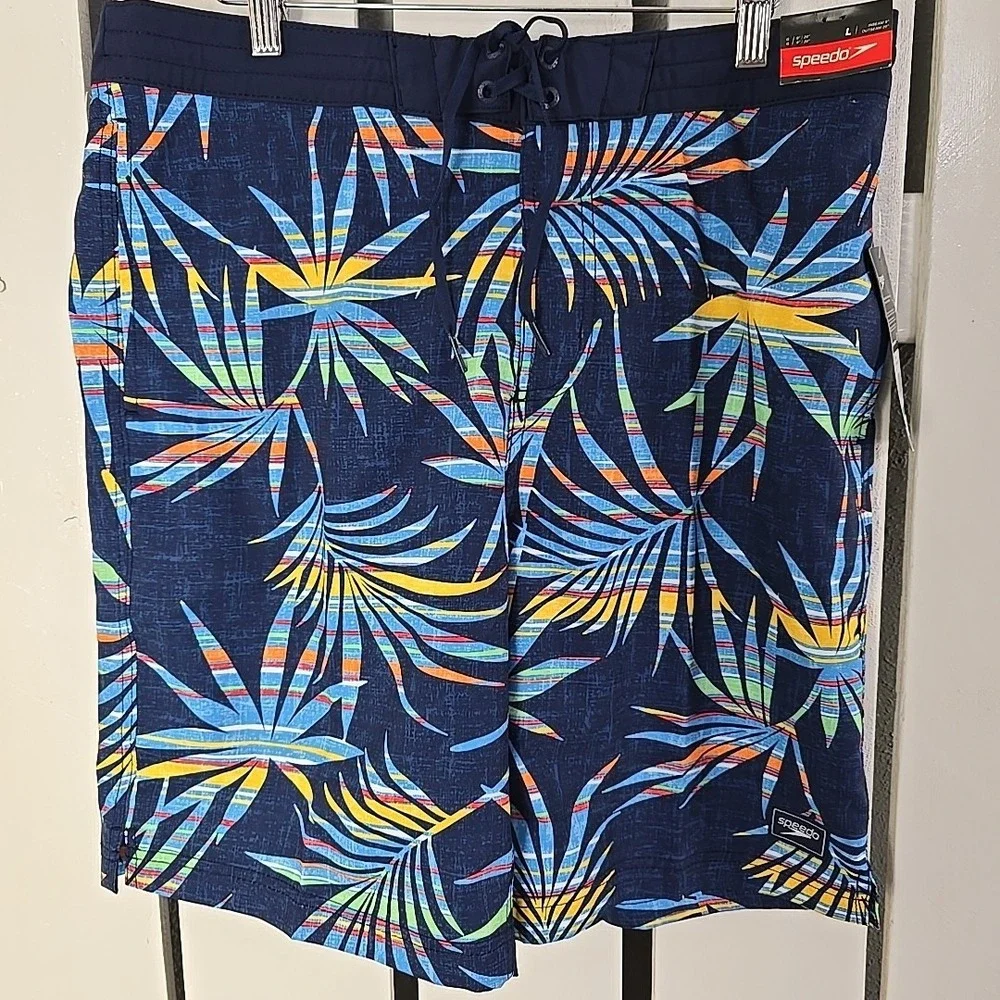 Speedo Men's Peacoat Swim Board Shorts Blue Tropical Large